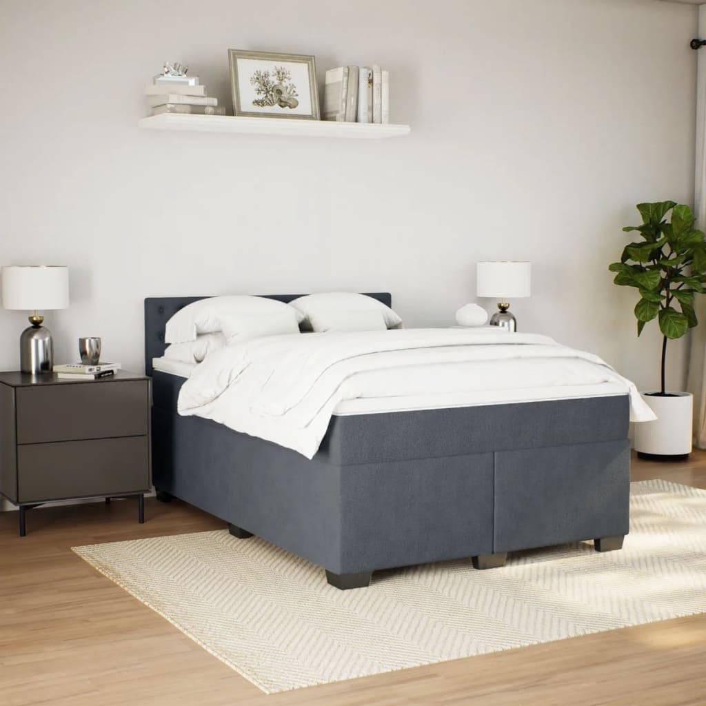 Queen Size Box Spring Bed with Velvet Mattress & LED