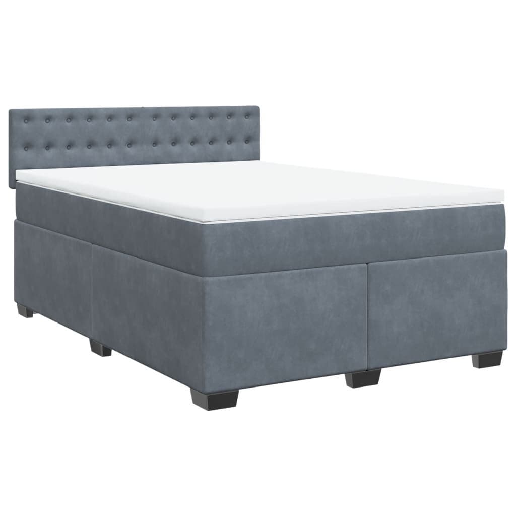 Queen Size Box Spring Bed with Velvet Mattress & LED