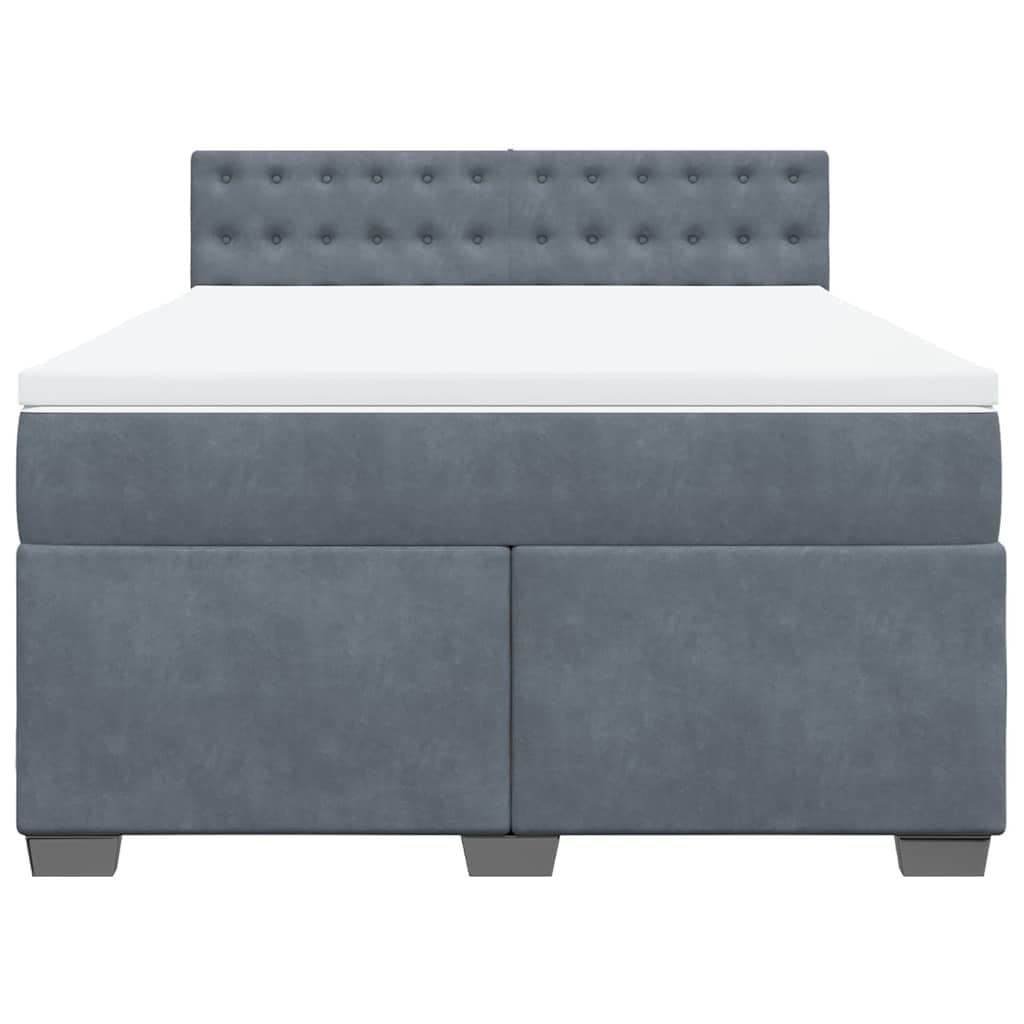 Queen Size Box Spring Bed with Velvet Mattress & LED
