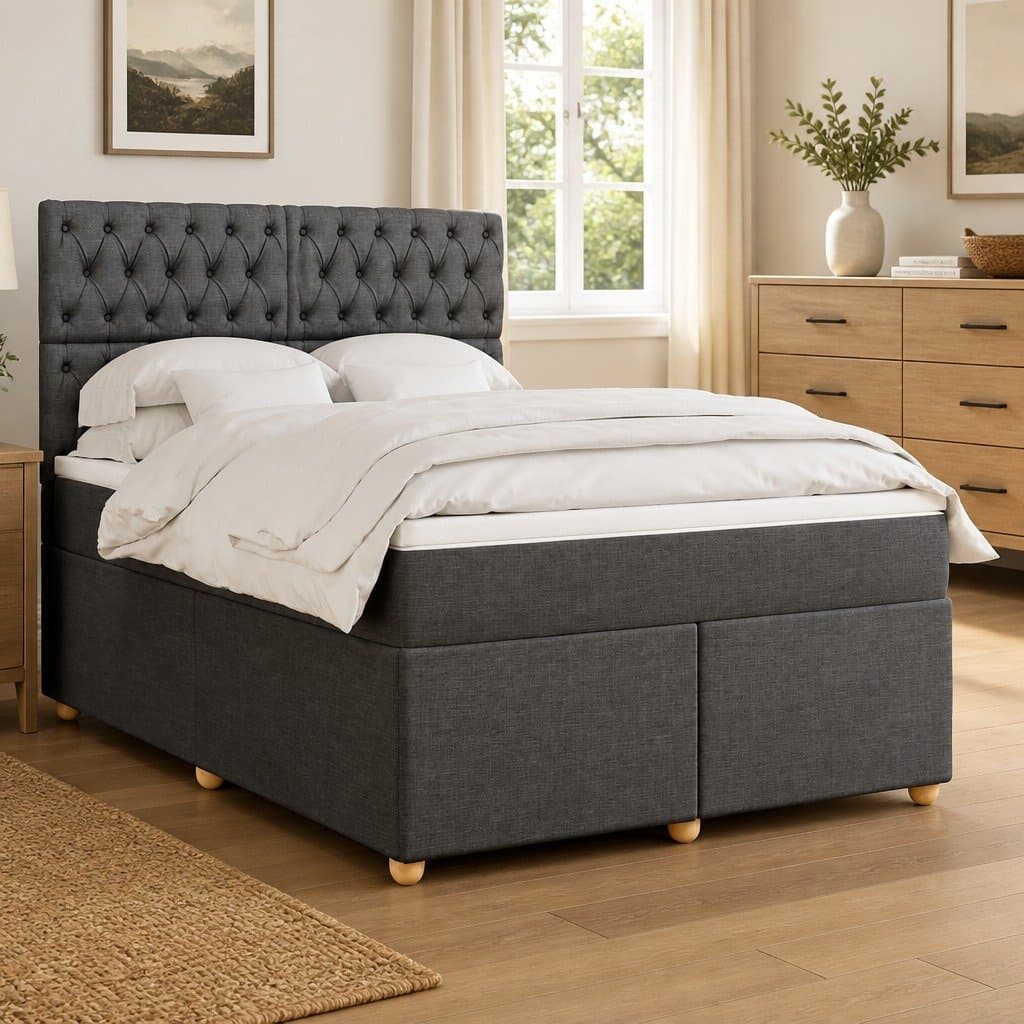Queen Box Spring Bed with Adjustable Headboard
