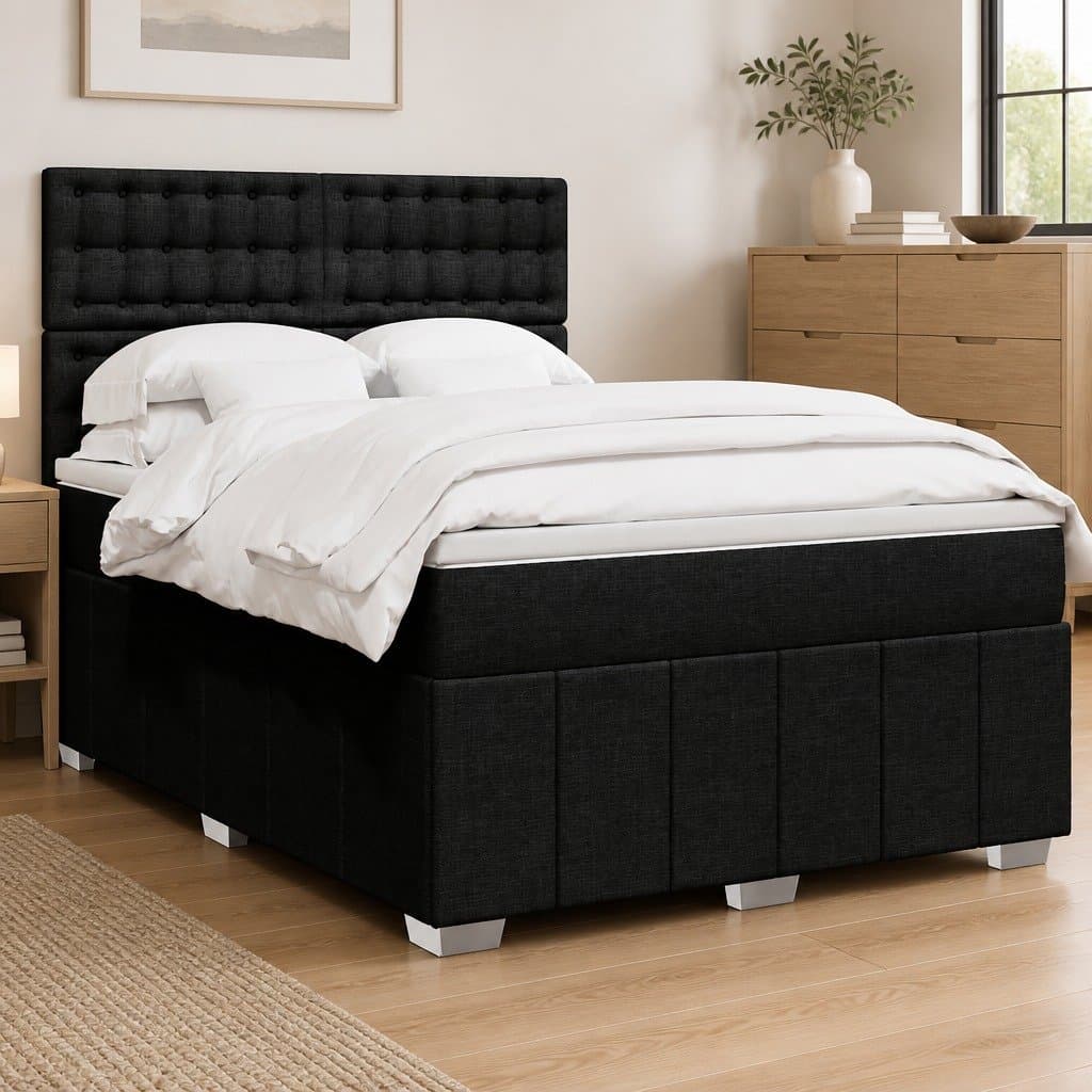 Black Queen Box Spring Bed with Pocket Spring Mattress
