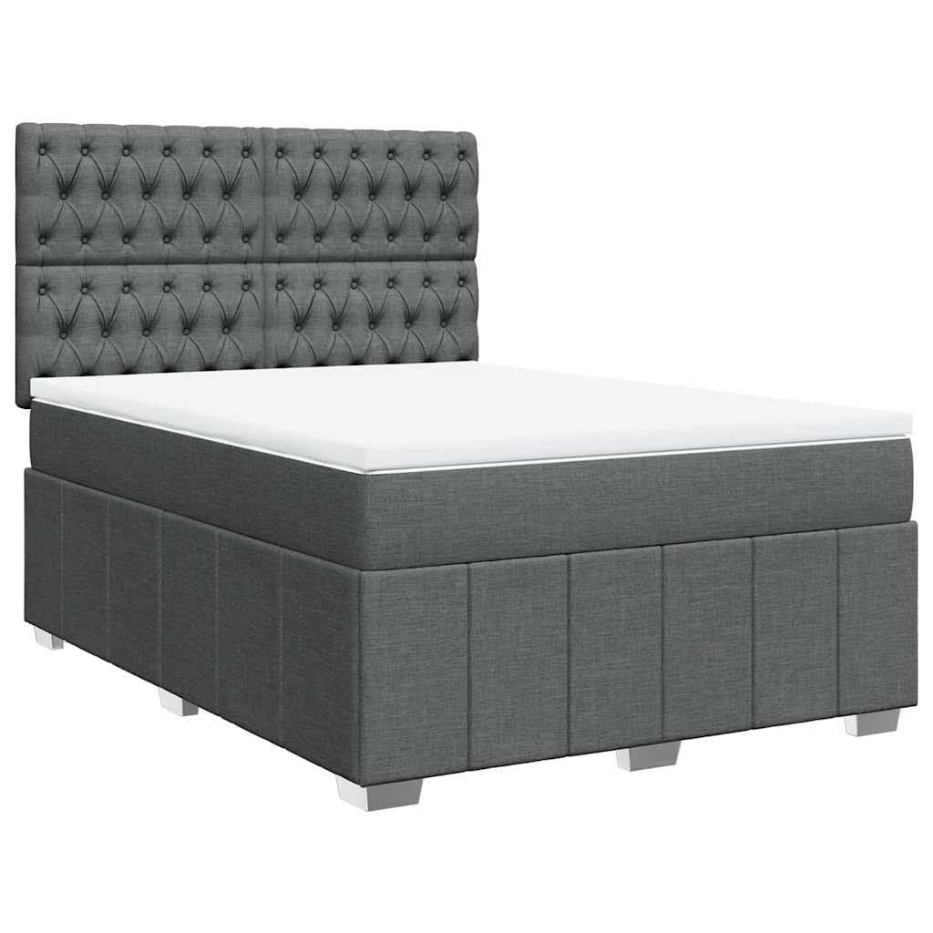 Grey Queen Box Spring Bed with Adjustable Headboard and LED Lights