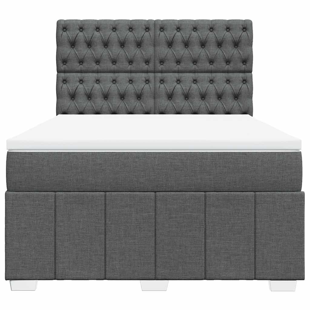 Grey Queen Box Spring Bed with Adjustable Headboard and LED Lights