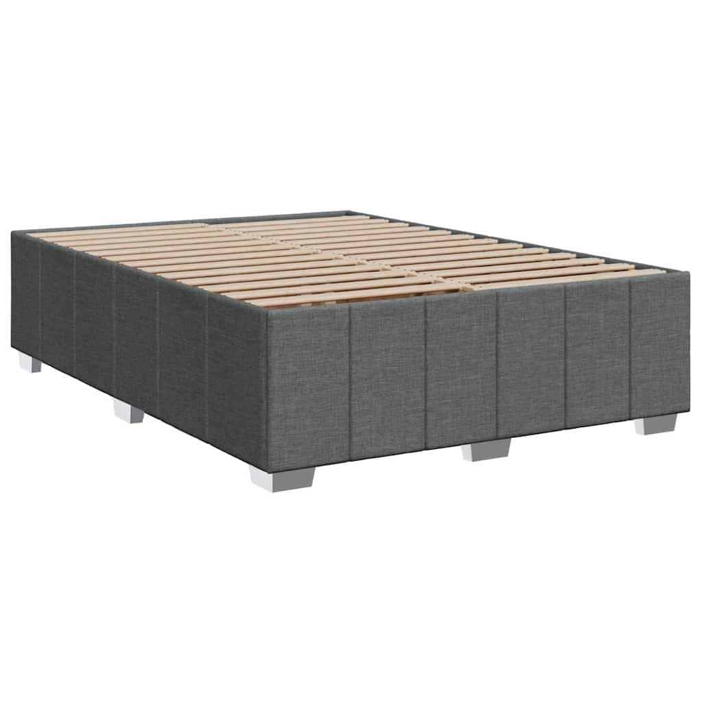 Grey Queen Box Spring Bed with Adjustable Headboard and LED Lights
