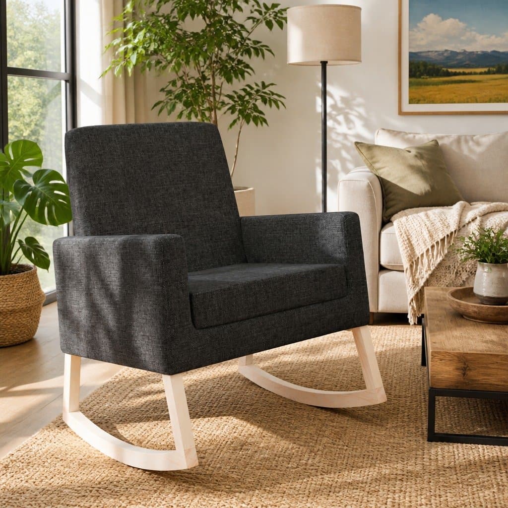 Black Fabric Rocking Chair with Armrests for Comfort
