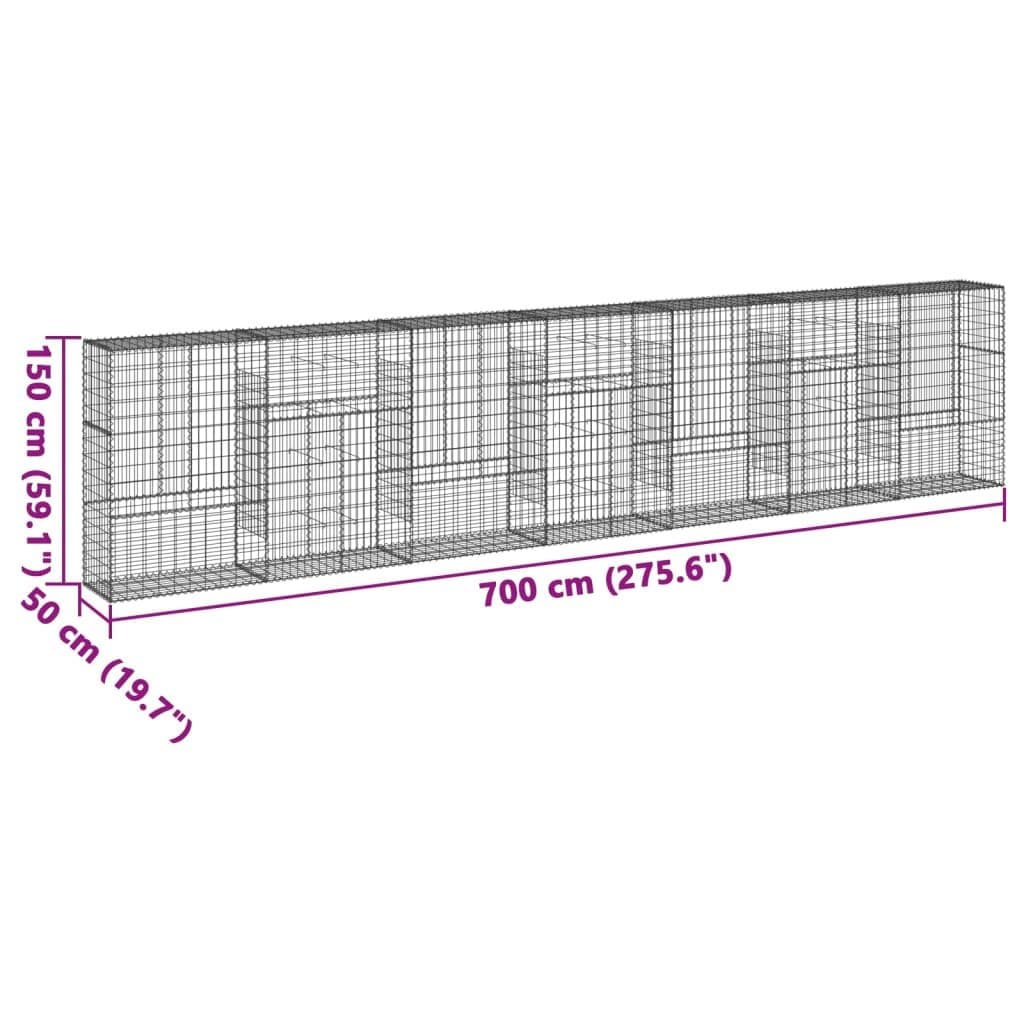 Gabion Basket with Cover 700x50x150 cm Galvanised Iron Wire Garden Cage Outdoor