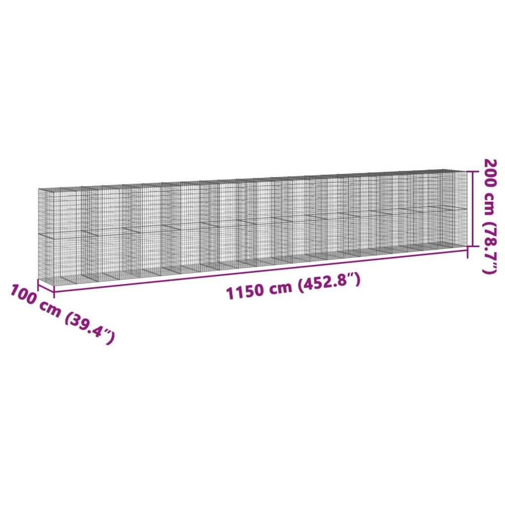 Galvanised Iron Gabion Basket with Cover 1150x100x200 cm