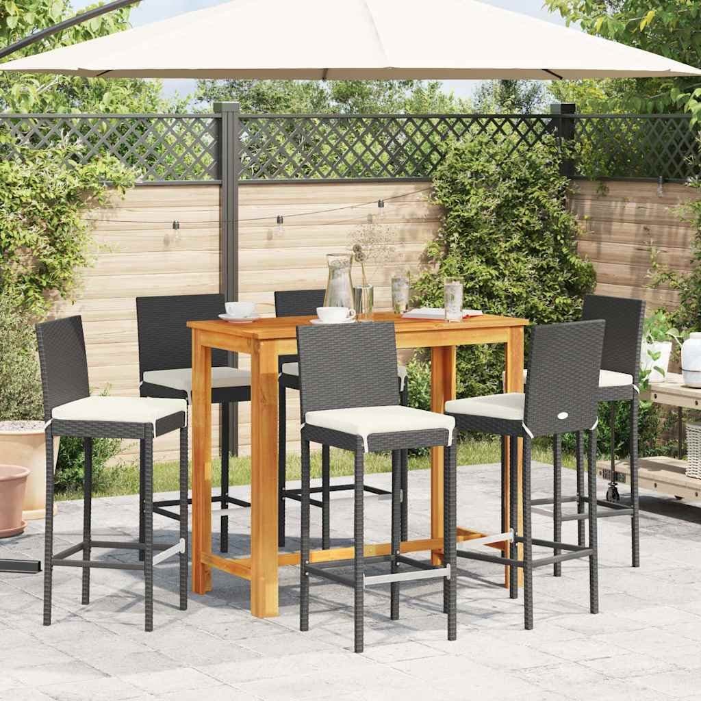 7 Piece Garden Bar Set with Black Rattan Stools