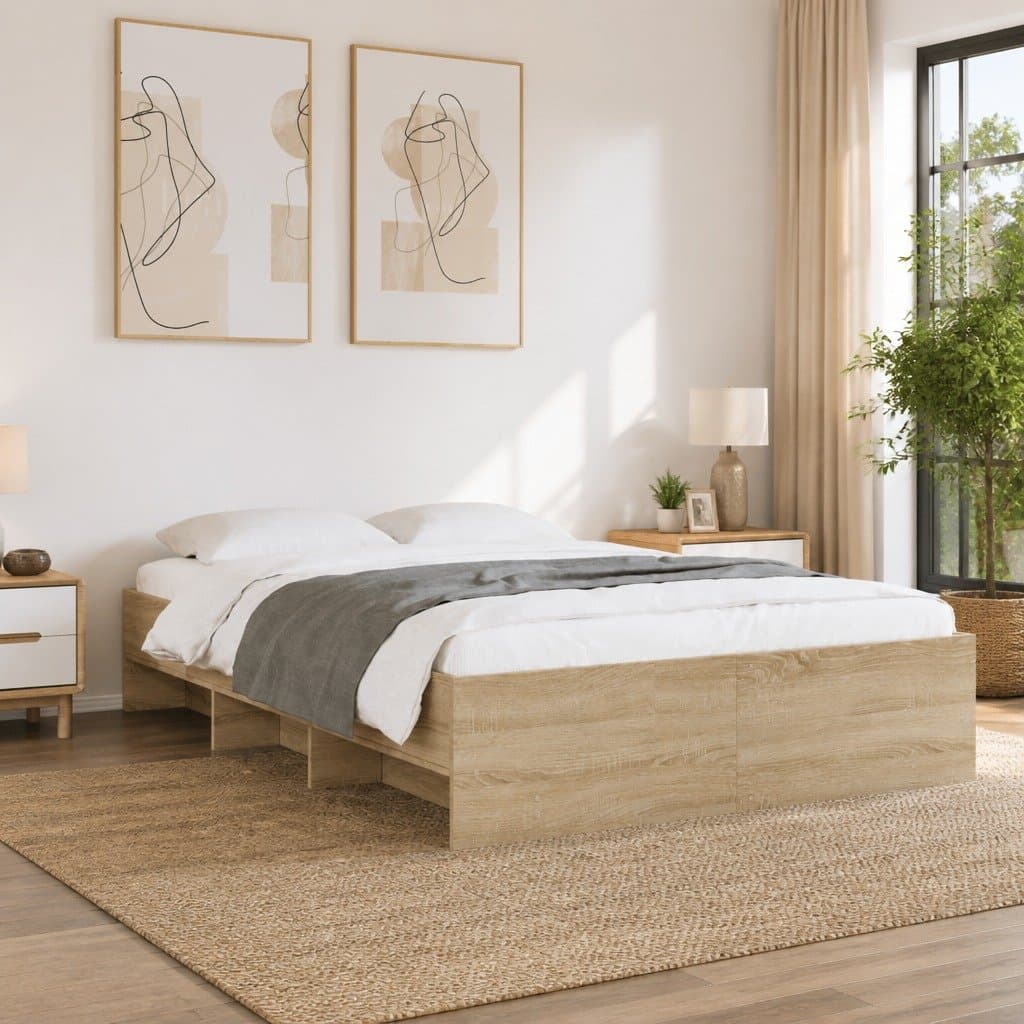 Brown Bed Frame 135x190 cm with Storage Compartments
