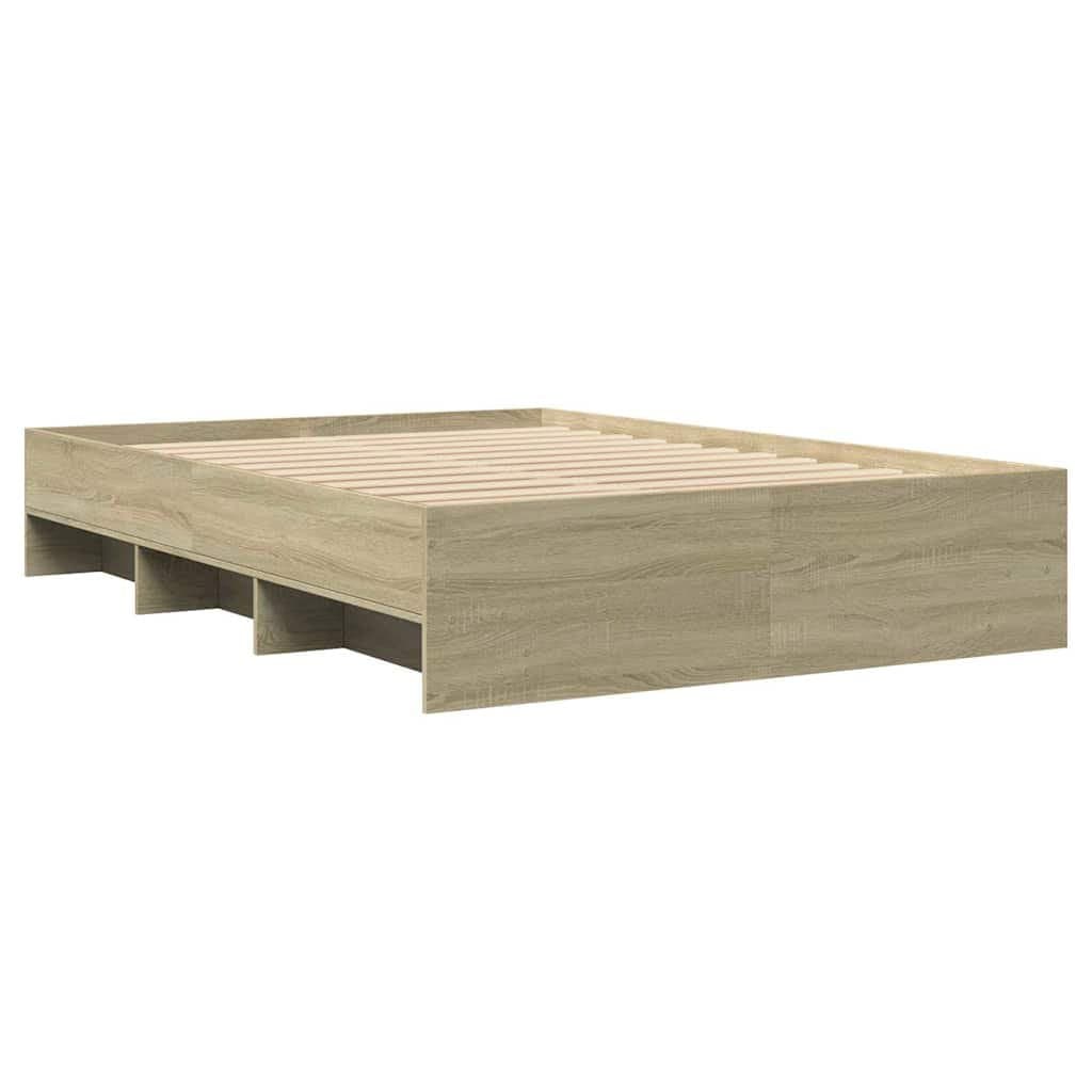 Brown Bed Frame 135x190 cm with Storage Compartments