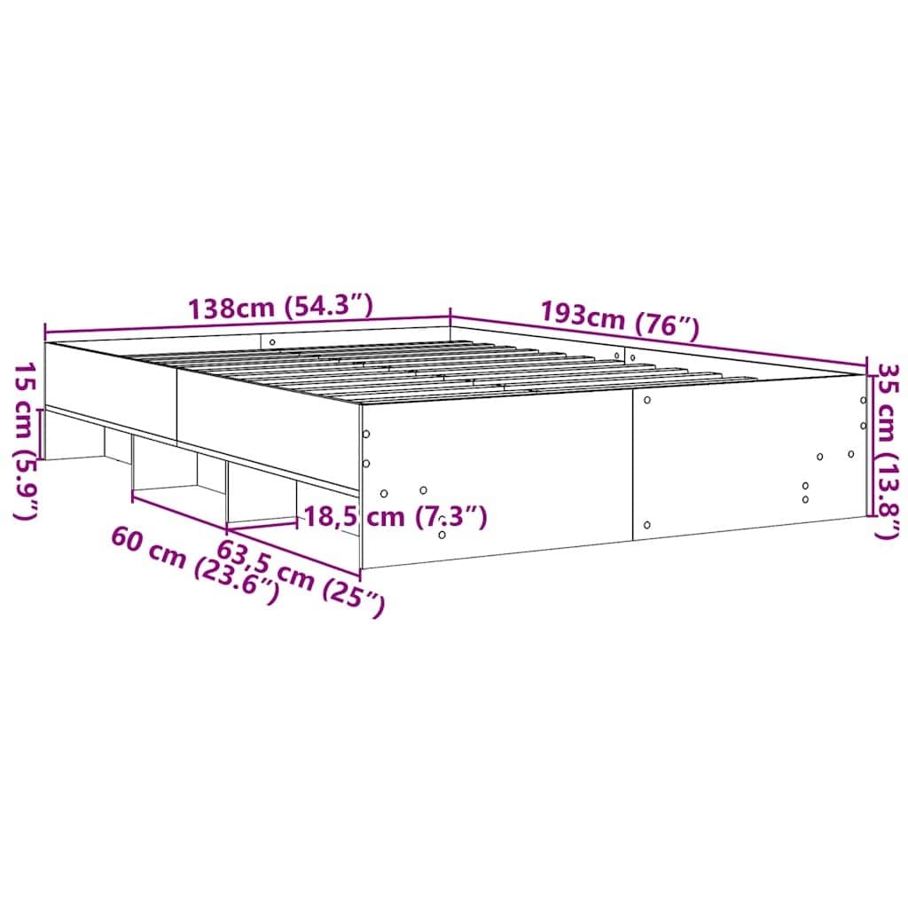 Brown Bed Frame 135x190 cm with Storage Compartments