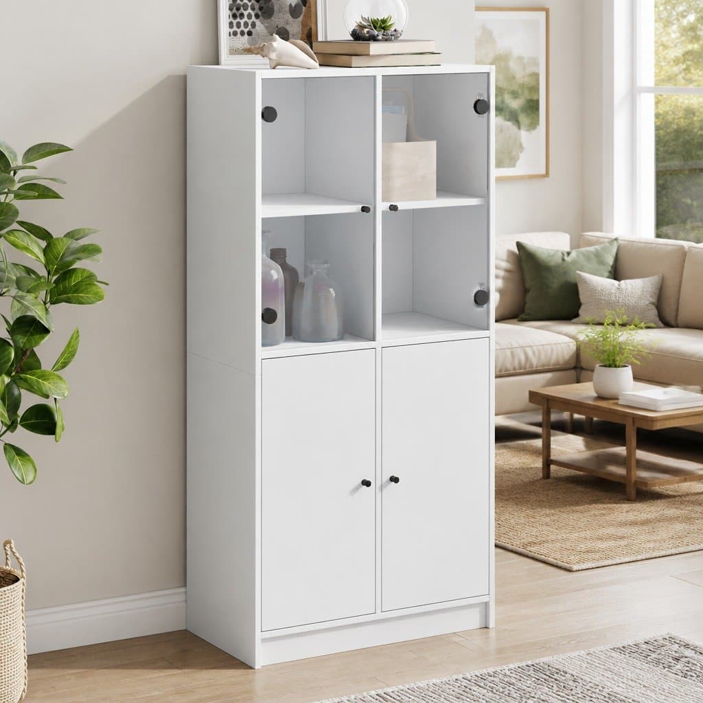 White Highboard Storage Cabinet with Doors