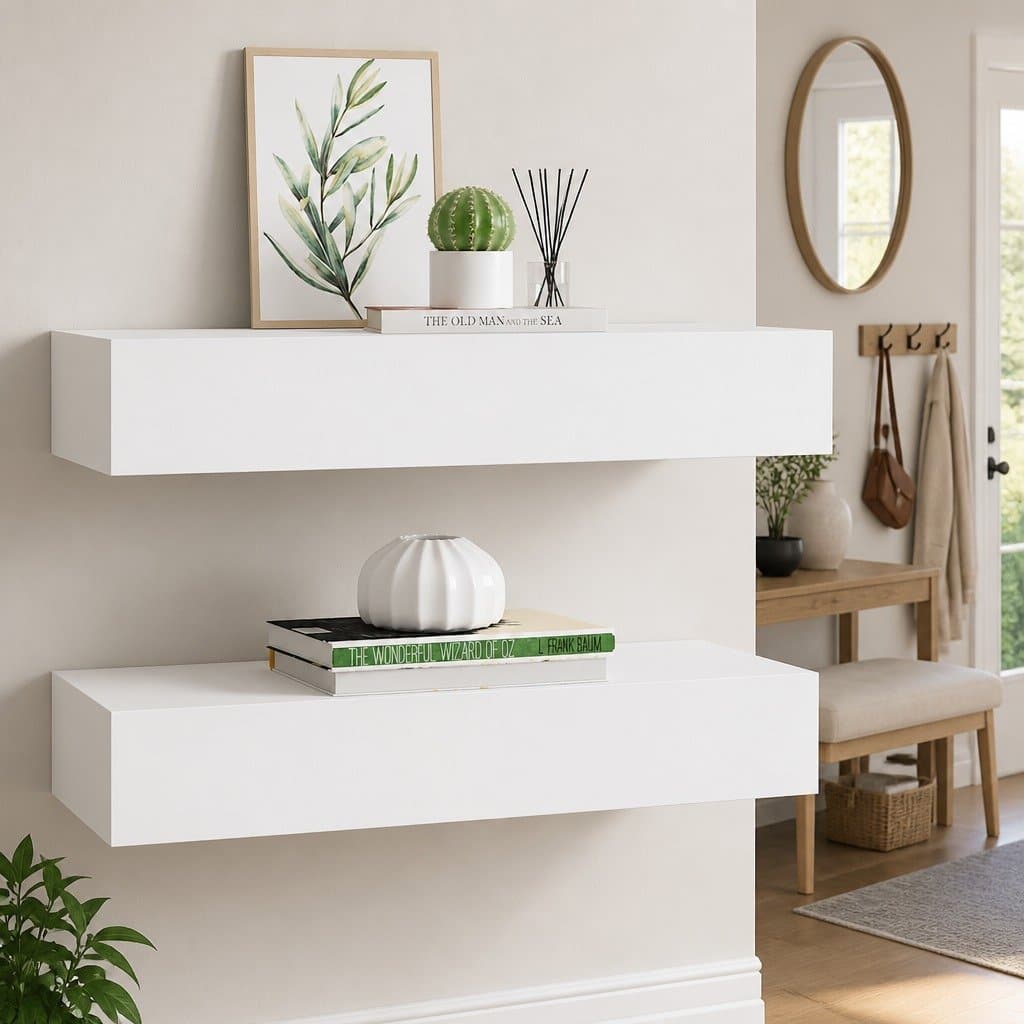 Wall-mounted Drawer Shelves 2 Pieces White Floating Storage Organiser Set
