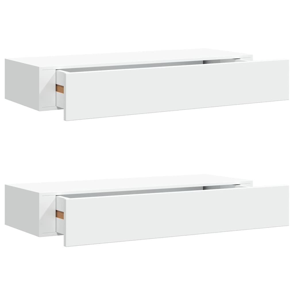 Wall-mounted Drawer Shelves 2 Pieces White Floating Storage Organiser Set