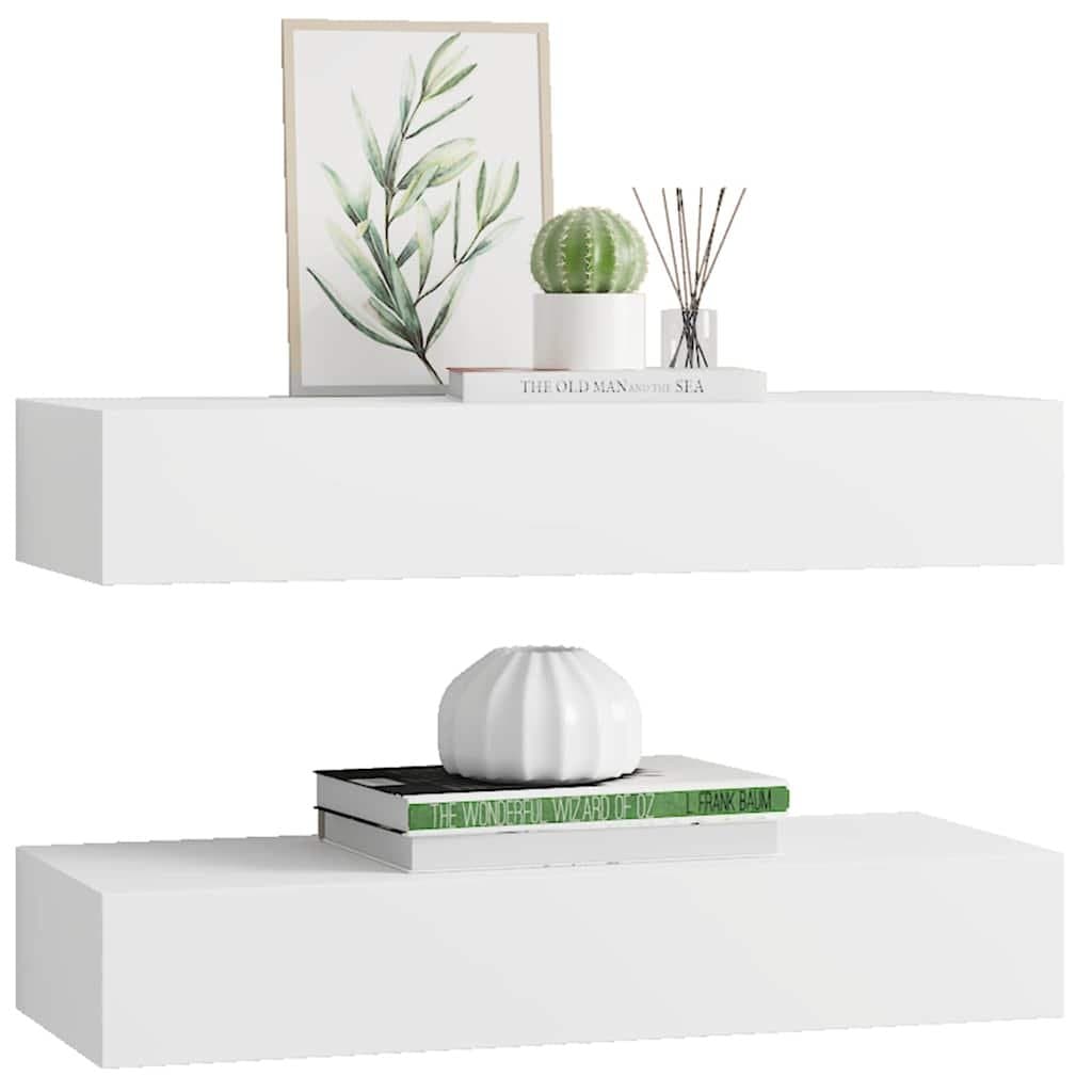 Wall-mounted Drawer Shelves 2 Pieces White Floating Storage Organiser Set