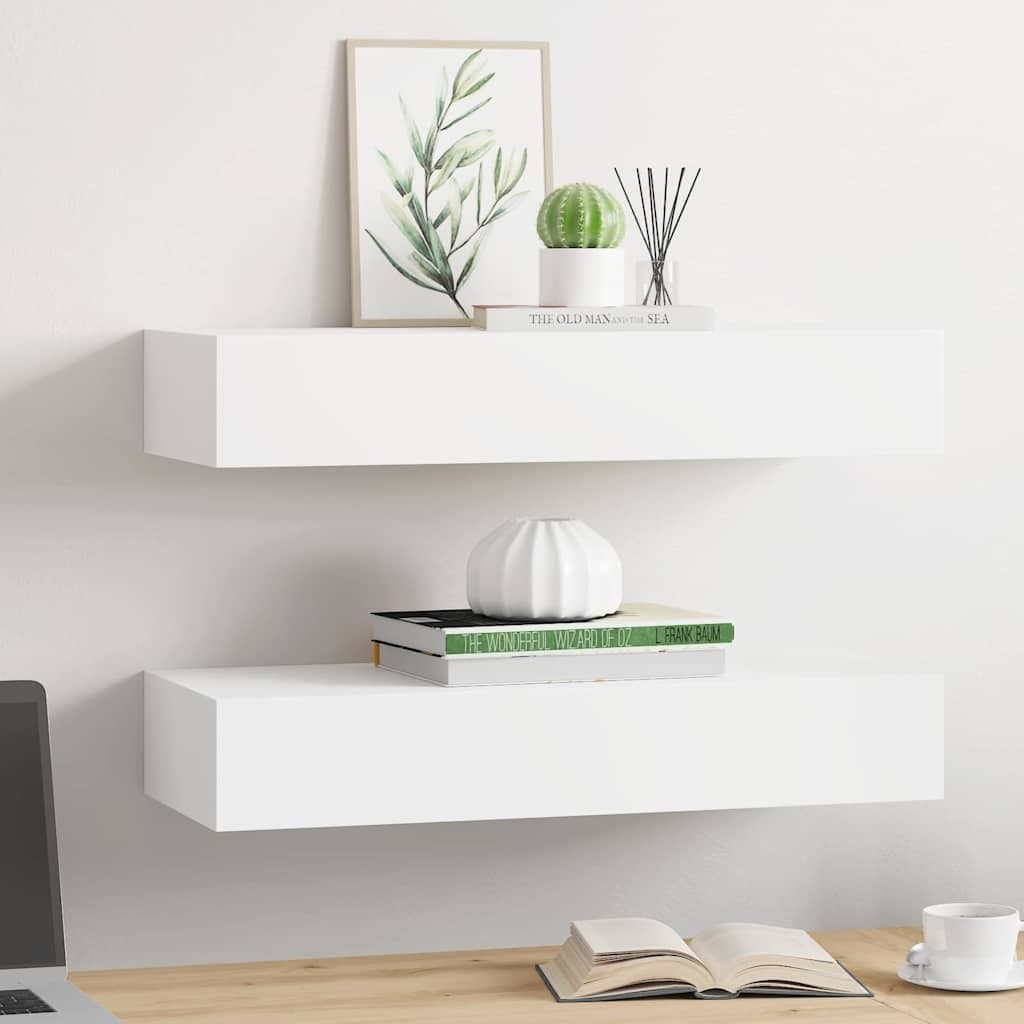 Wall-mounted Drawer Shelves 2 Pieces White Floating Storage Organiser Set