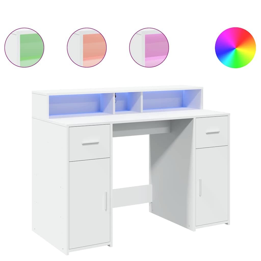 Engineered Wood White LED Desk with RGB Lighting