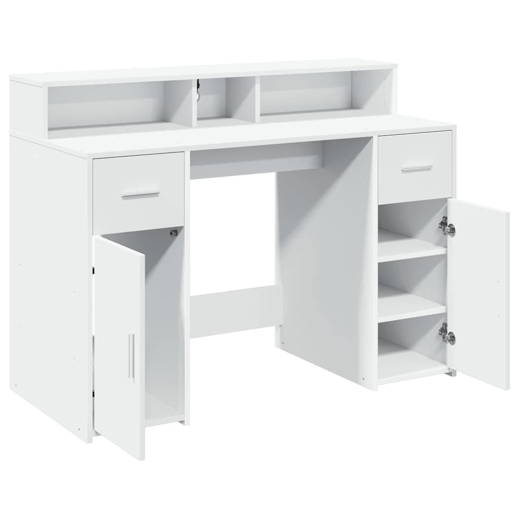 Engineered Wood White LED Desk with RGB Lighting
