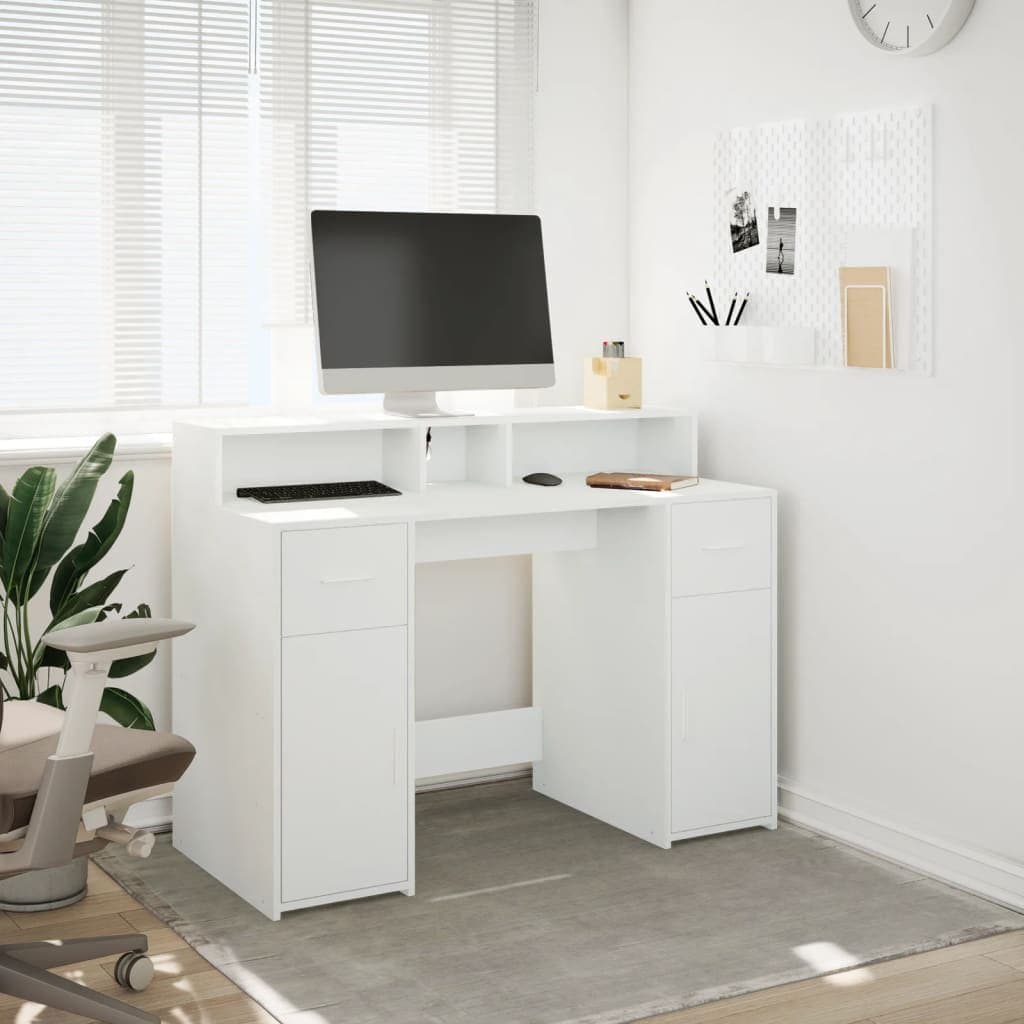Engineered Wood White LED Desk with RGB Lighting