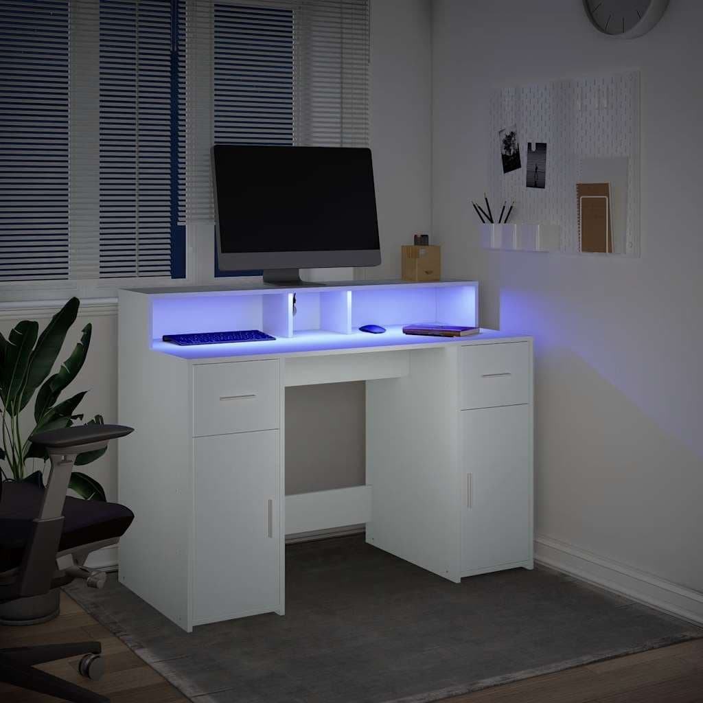 Engineered Wood White LED Desk with RGB Lighting