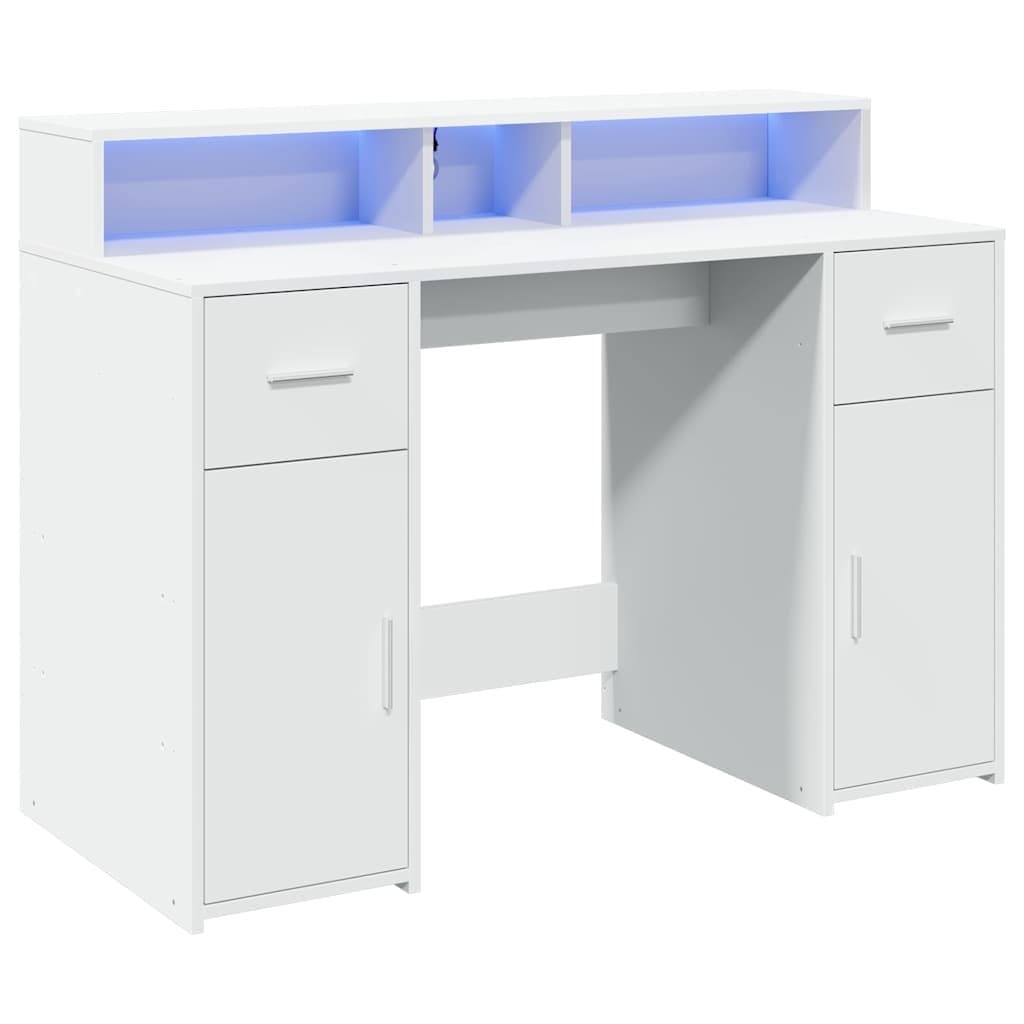 Engineered Wood White LED Desk with RGB Lighting
