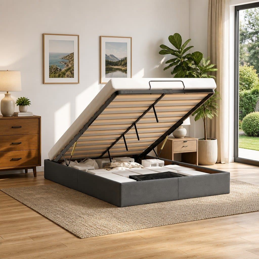 Grey Fabric Ottoman Storage Bed Frame with Lift Mechanism