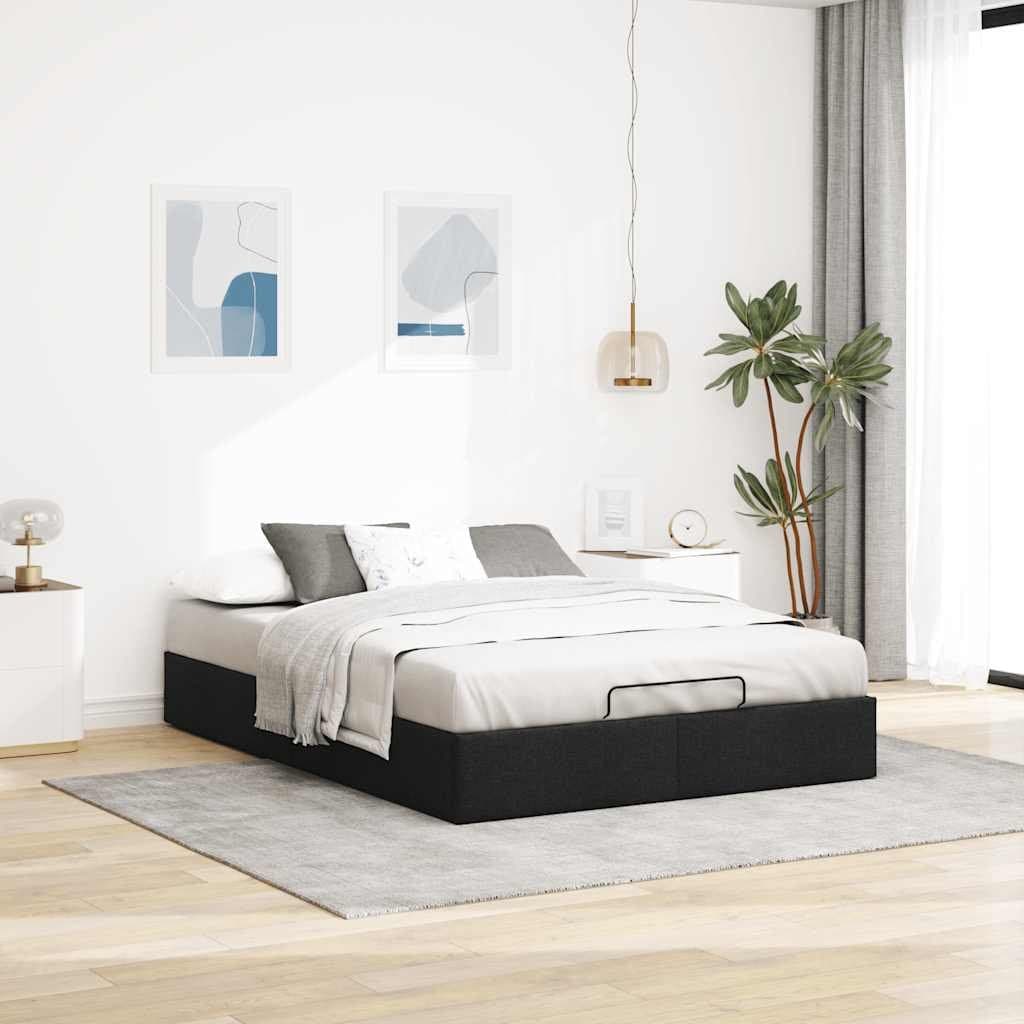 Black Double Ottoman Storage Bed Frame with Lift-Up Mechanism