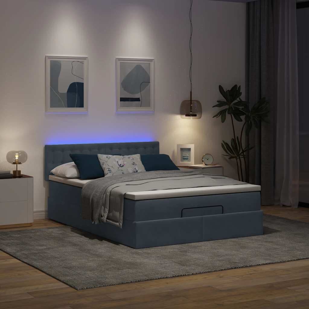Grey Velvet Queen Ottoman Bed with Pocket Spring Mattress