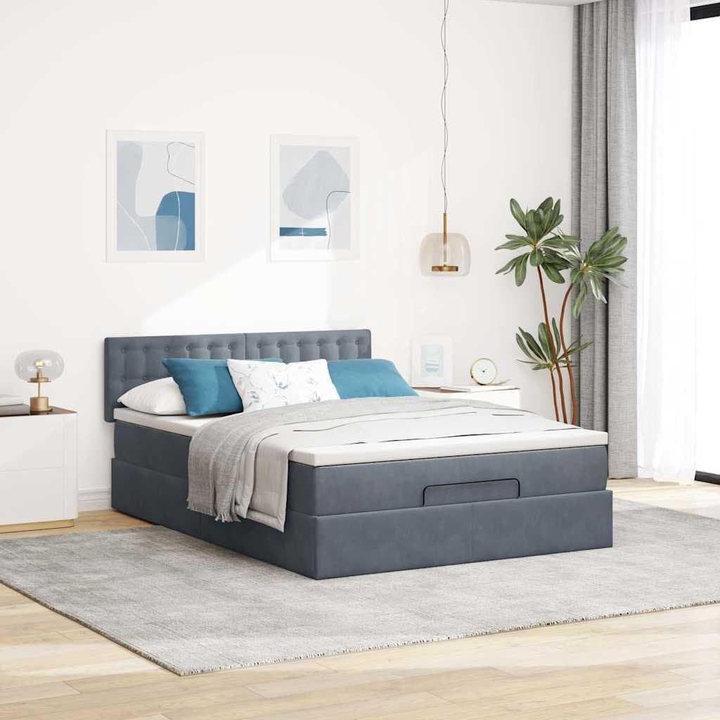Grey Velvet Queen Ottoman Bed with Pocket Spring Mattress