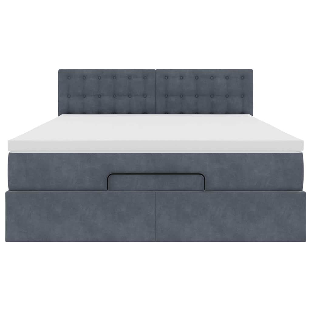 Grey Velvet Queen Ottoman Bed with Pocket Spring Mattress