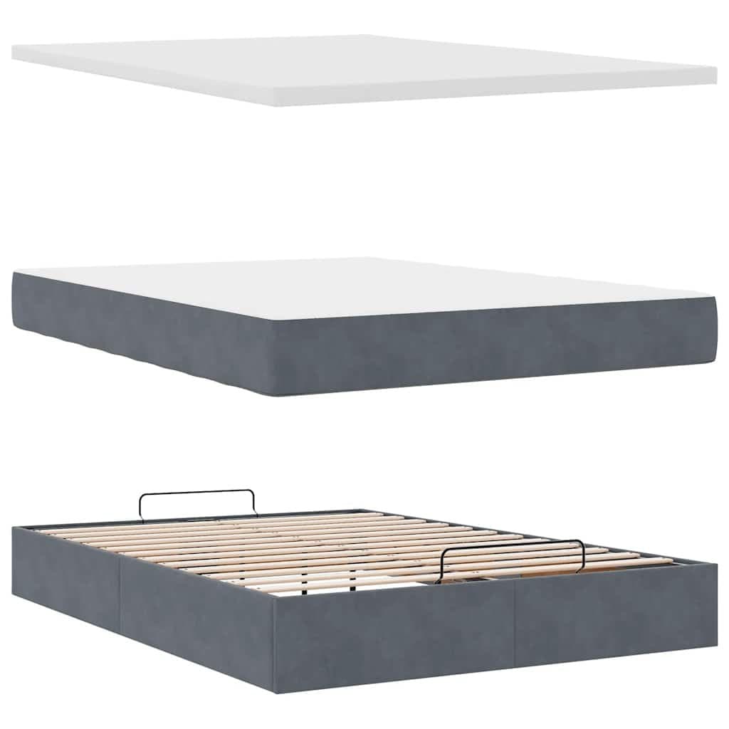 Grey Velvet Queen Ottoman Bed with Pocket Spring Mattress