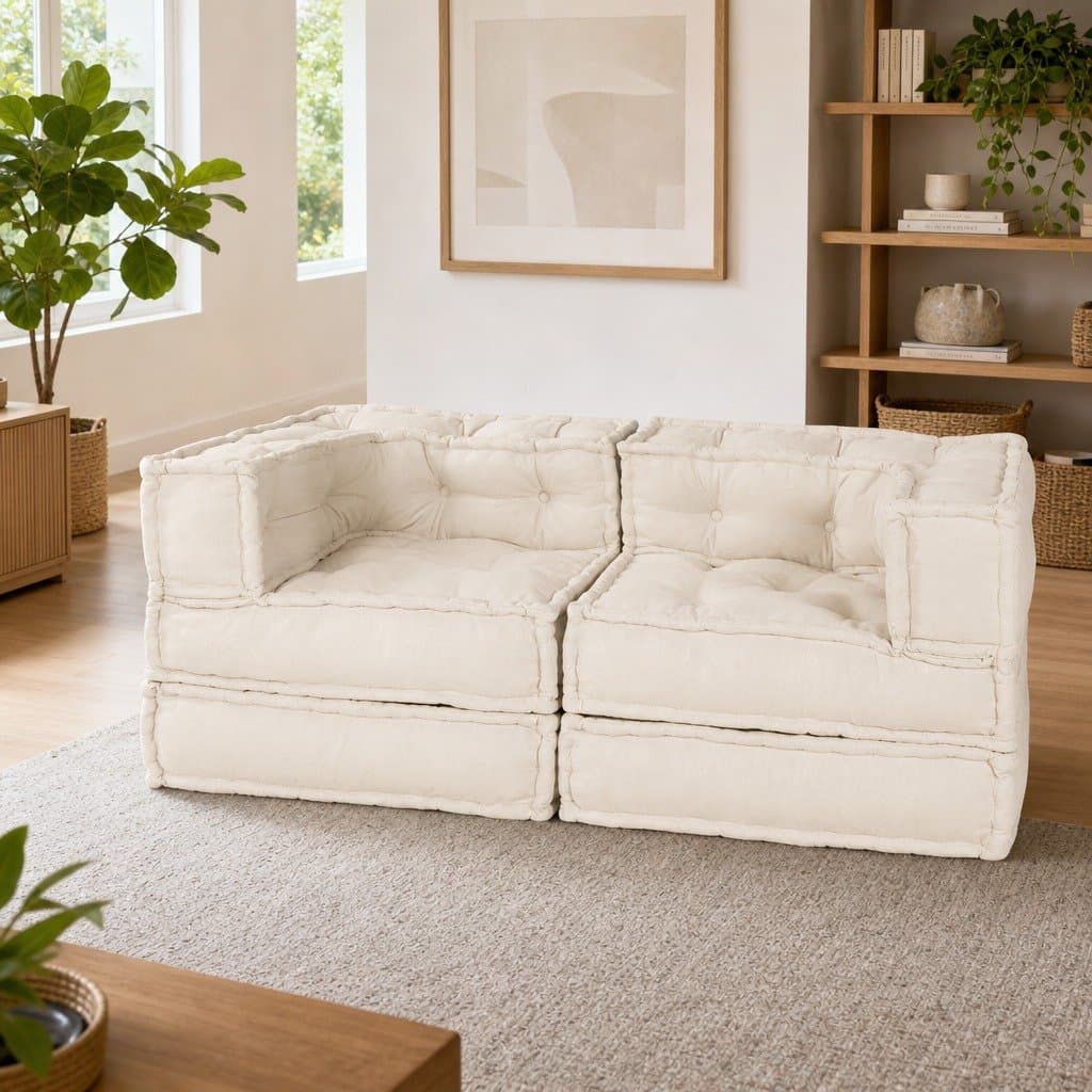 Modular Sofa Unit 2 pcs Cream 140 x 70 x 56 cm Fabric Lounge Indoor Outdoor
