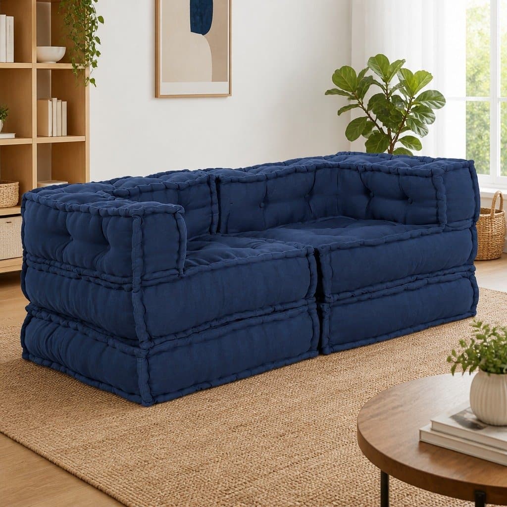 Blue Fabric Modular Sofa Unit 2 Pieces