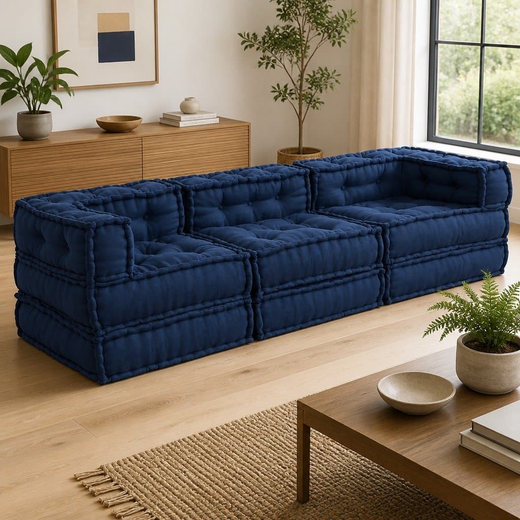 Modular Sofa Unit Indigo Fabric Single Seat Module Indoor Outdoor Lounge
