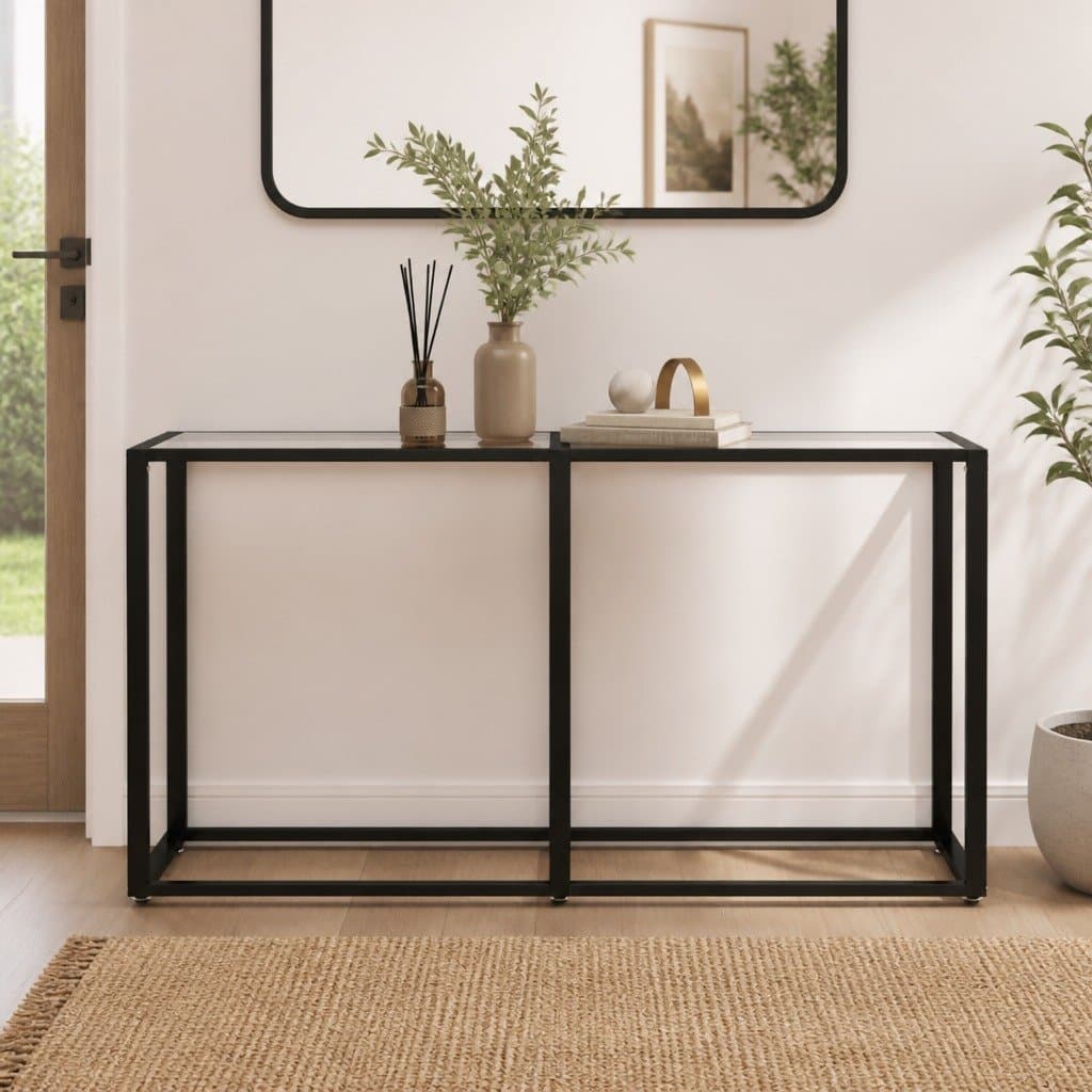 Console Table with Durable Tempered Glass