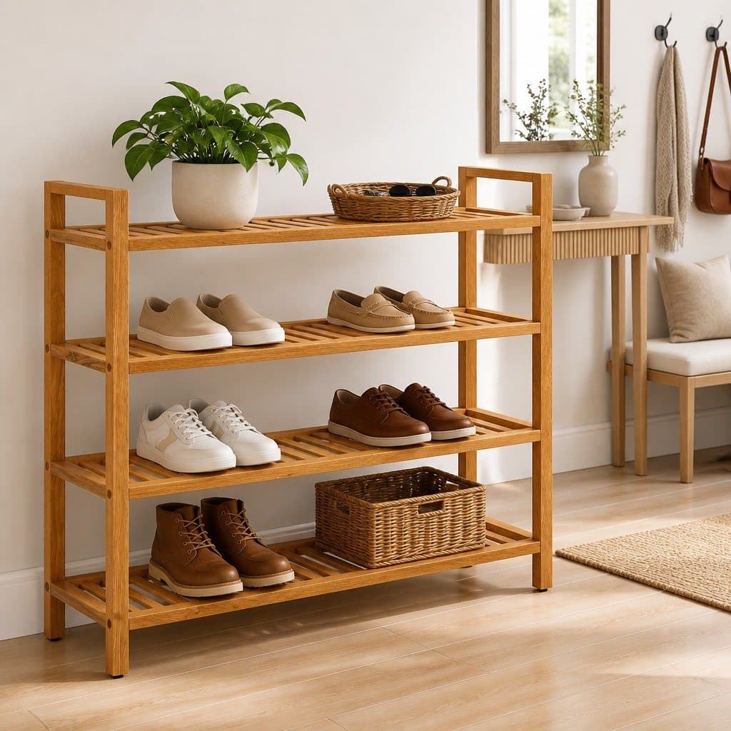 Shoe Rack with 4 Shelves Brown Solid Wood Storage Hallway Organiser 100x27x80cm
