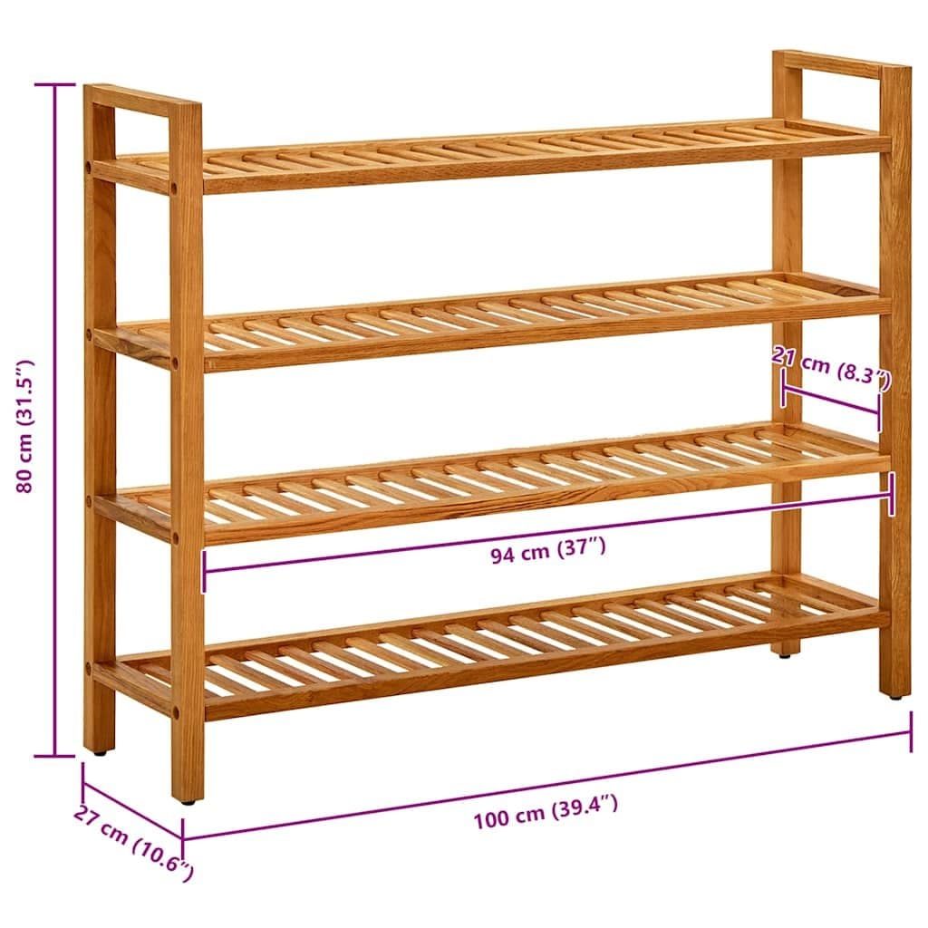Shoe Rack with 4 Shelves Brown Solid Wood Storage Hallway Organiser 100x27x80cm