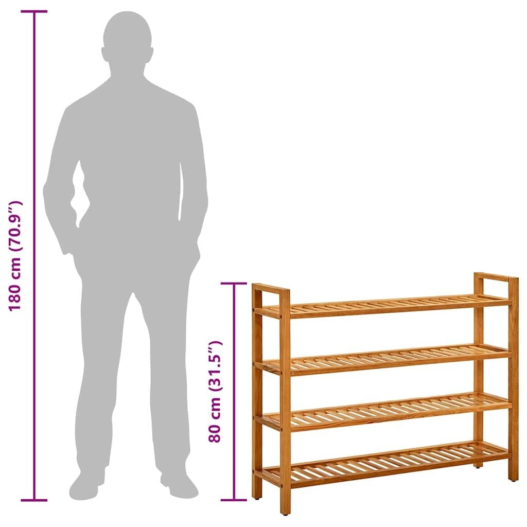 Shoe Rack with 4 Shelves Brown Solid Wood Storage Hallway Organiser 100x27x80cm