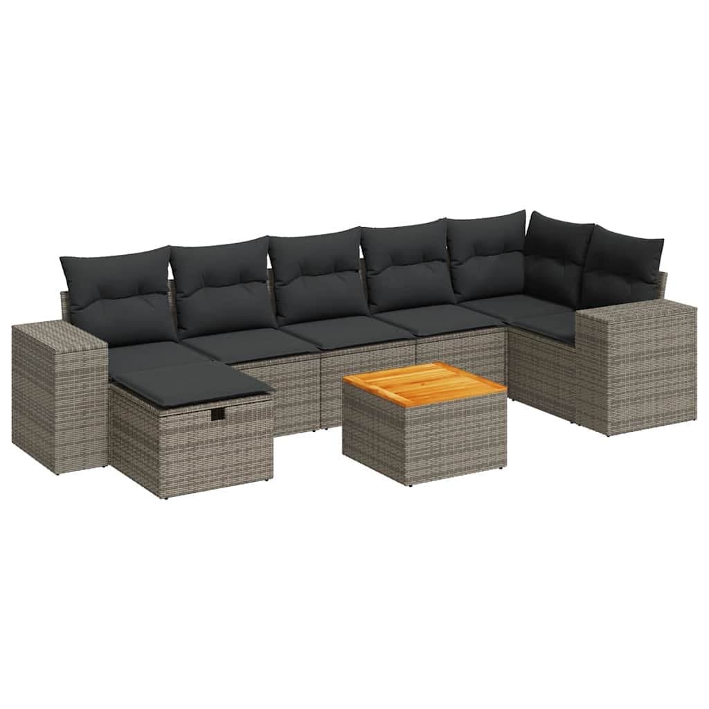 8-Piece Grey Poly Rattan Garden Sofa Set for Outdoors