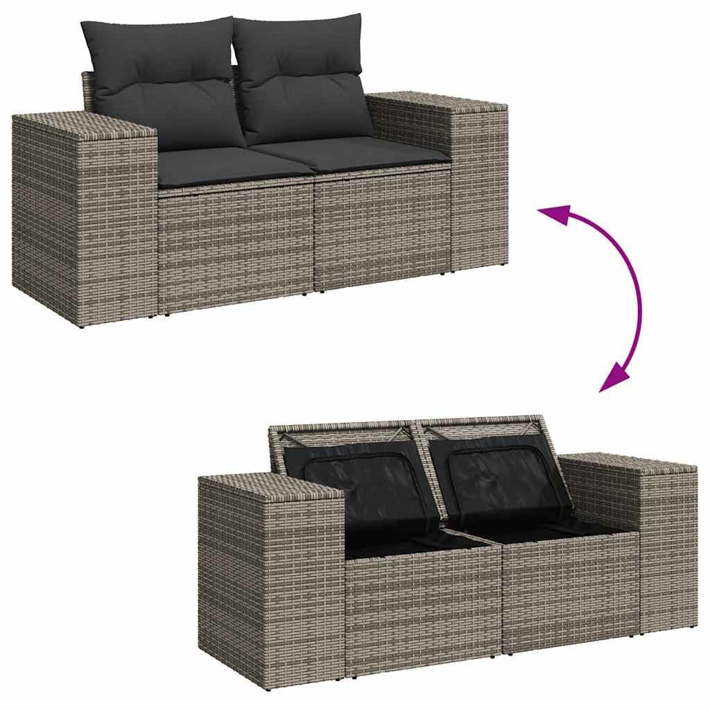 8-Piece Grey Poly Rattan Garden Sofa Set for Outdoors