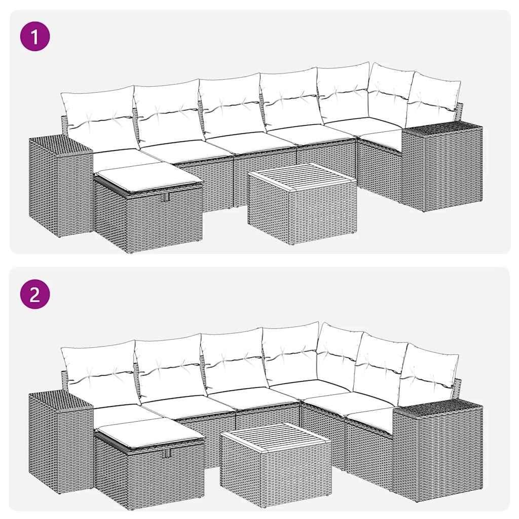 8-Piece Grey Poly Rattan Garden Sofa Set for Outdoors