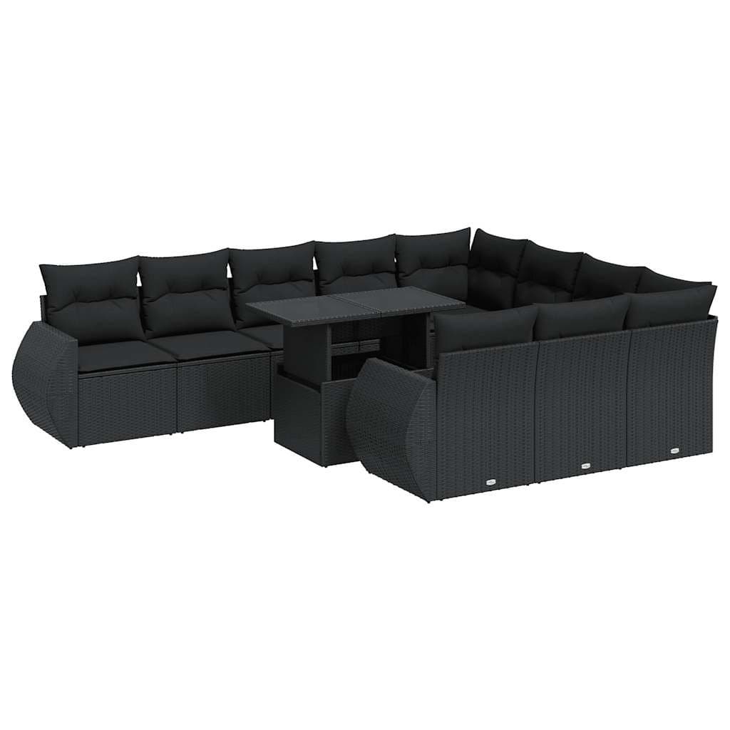 11 Piece Black Poly Rattan Garden Sofa Set