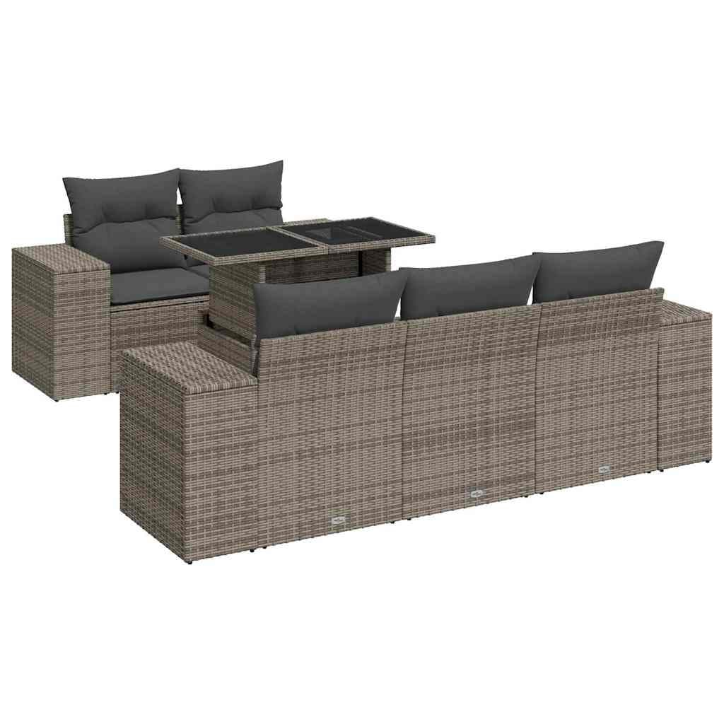 Grey Poly Rattan 6-Piece Garden Sofa Set for Outdoors