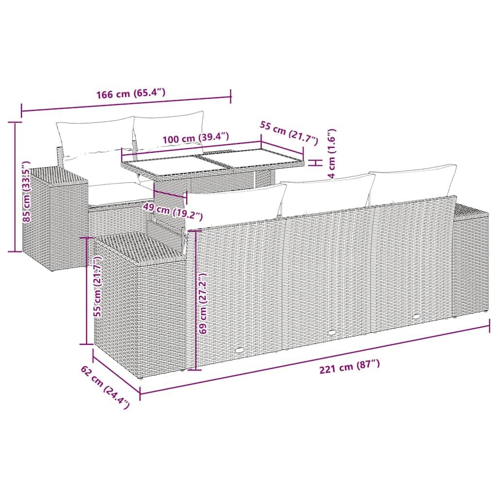 Grey Poly Rattan 6-Piece Garden Sofa Set for Outdoors