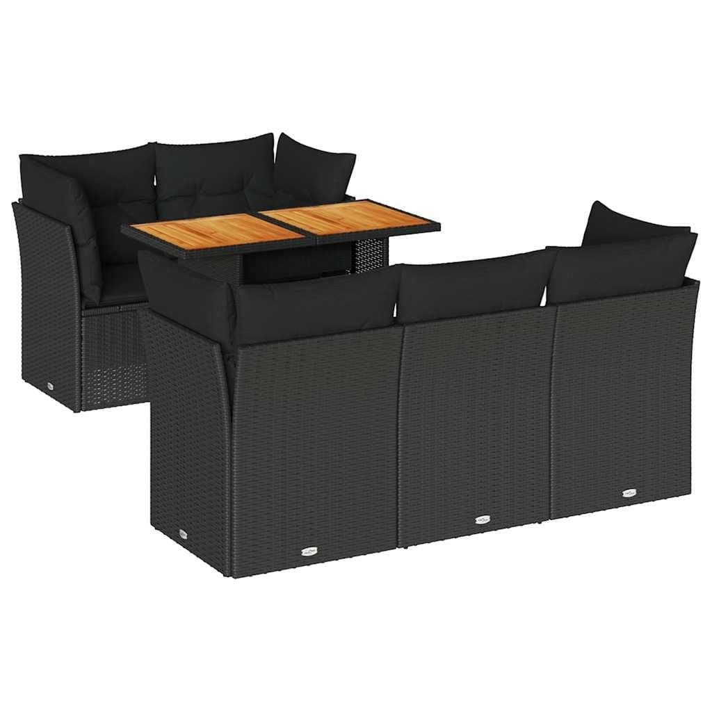 6-Piece Black Rattan Garden Sofa Set with Cushions