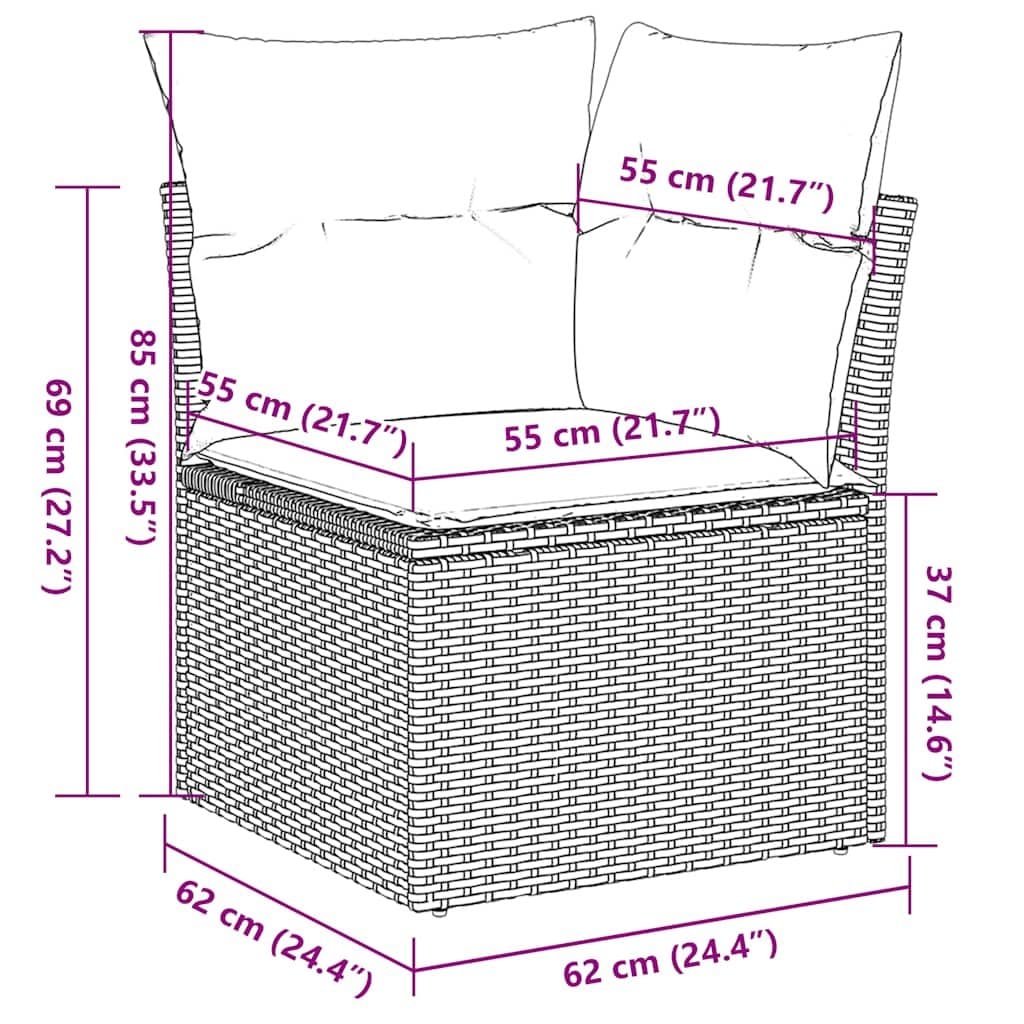 6-Piece Black Rattan Garden Sofa Set with Cushions