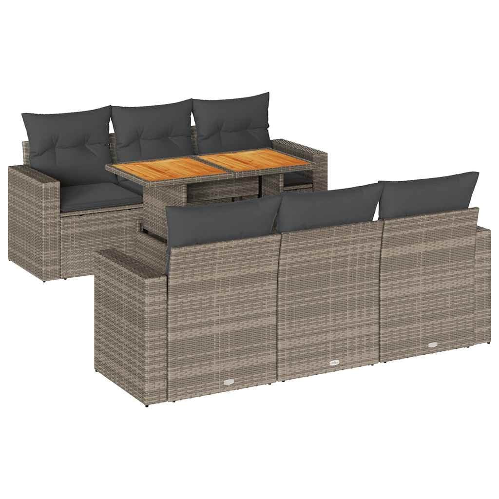 7-Piece Grey Poly Rattan Outdoor Sofa Set with Storage