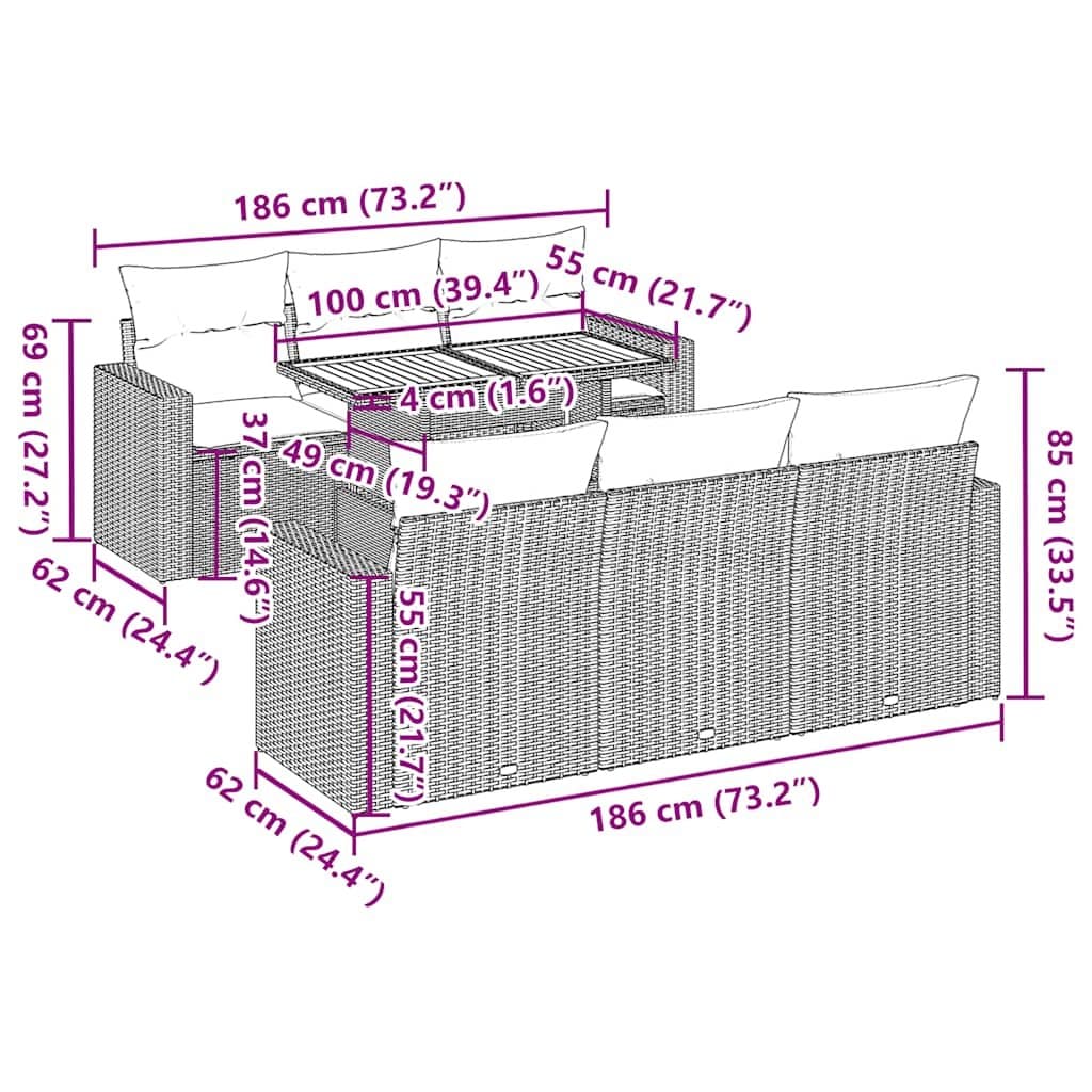 7-Piece Grey Poly Rattan Outdoor Sofa Set with Storage