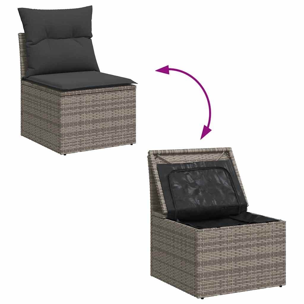 7-Piece Grey Poly Rattan Outdoor Sofa Set with Storage