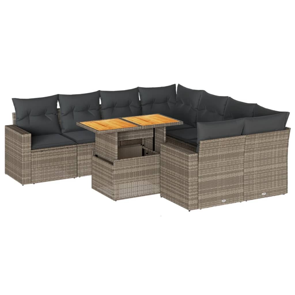 9 Piece Grey Poly Rattan Garden Sofa Set